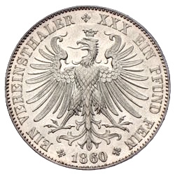 Vereinstaler. Münzen Frankfurt. 1860