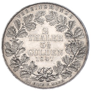 Vereinsmünze 2 Thaler 3 1/2 Gulden Waldeck Pyrmont Emma 1847