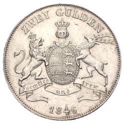 Württemberg Wilhelm 2 Gulden 1846
