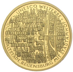 100 Euro Goldmünze 2016 UNESCO Weltkulturerbe Altstadt Regensburg mit Stadtamhof