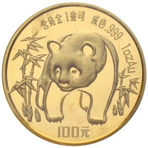 China Panda 1986 100 Yuan 1 Unze Gold