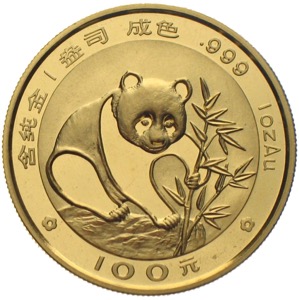 China Panda 1988 100 Yuan 1 Unze Gold