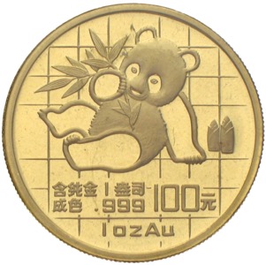 China Panda 1989 100 Yuan 1 Unze Gold