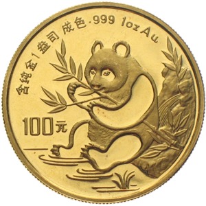 China Panda 1991 100 Yuan 1 Unze Gold