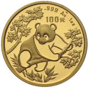 China Panda 1992 100 Yuan 1 Unze Gold