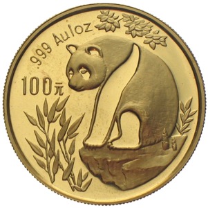 China Panda 1993 100 Yuan 1 Unze Gold