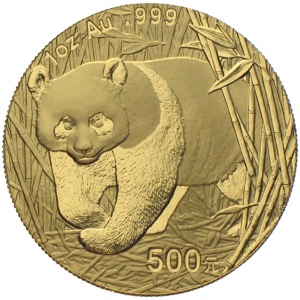 China Panda 2001 500 Yuan 1 Unze Gold