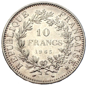 10 Francs Silbermünze Frankreich 1965 Herkules