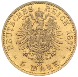 5 Mark Preussen Gold Wilhelm 1877