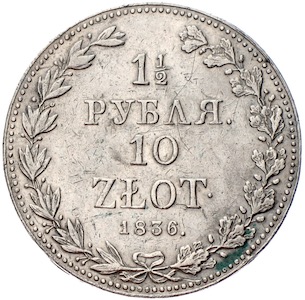 Nikolaus I. Polen Russland 10 Zlotych 1 1/2 Rubel