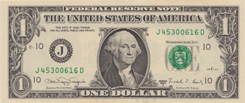 US Dollar Banknote George Washington Serie 1988 Greenback