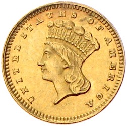 USA 1 Dollar Gold Liberty Indian Princess Head 1881