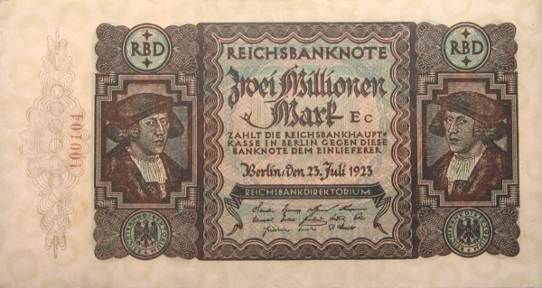 Reichsbanknote Inflation 1923 2 Nillionen Mark Geldschein