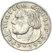 2 Reichsmark Martin Luther 1933 Silber
