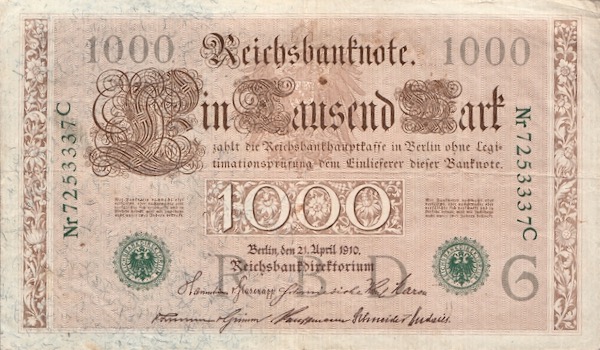 1000 Mark 1910 Reichsbanknote Grünes Siegel