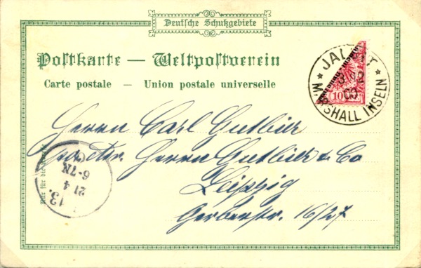 Jaluit Postkarte Marschall Inseln 10 Pfennig halbiert