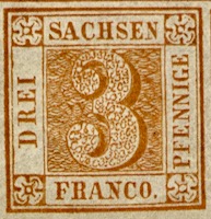 Sachsen, Drei Pfennig rot, 1850 Sachsendreier