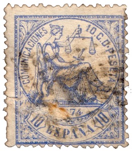 Briefmarke Spanien 1874 Allegorie der Gerechtigkeit