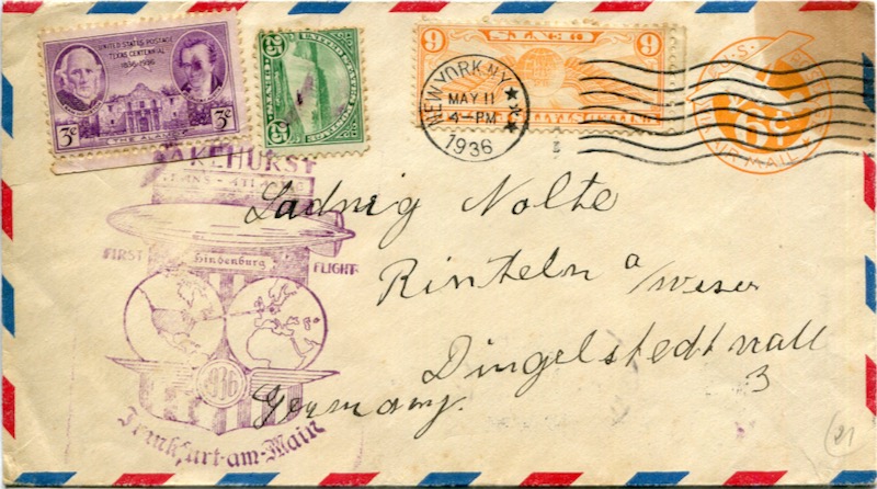 USA Zeppelinbrief 1936 Luftschiff Hindenburg