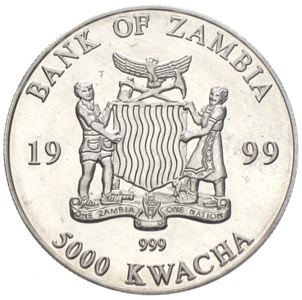 Silberunzen Afrikas - Zambia 5000 Kwacha African Wildlife 1999