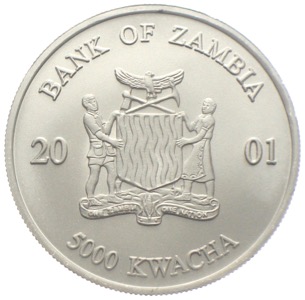 Silberunzen Afrikas - Zambia 5000 Kwacha African Wildlife 2001