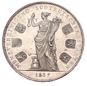 Geschichtstaler Bayern Ludwig I. Münzvereinigung süddeutscher Staaten 1837