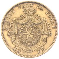 Belgien 20 Francs Leopold 1877 Goldmünze