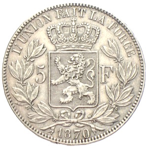 Königreich Belgien 5 Francs Leopold II. Roi des Belges