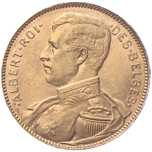 Belgien Albert 20 Francs 1914 Goldmünze