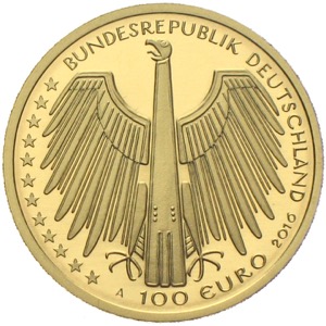 100 Euro Goldmünze  UNESCO Weltkulturerbe Altstadt Regensburg mit Stadtamhof