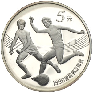China 5 Yuan Fussball WM 1986 in Mexico