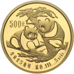 China Gold Panda 5 Unzen Gold 500 Yuan