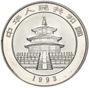 China Panda 10 Yuan 1993 Silber