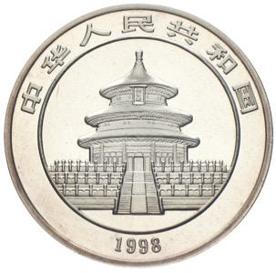 China Panda 10 Yuan 1998 Silber