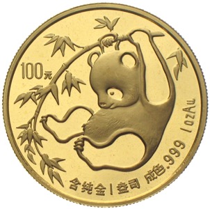 China Panda 1985 100 Yuan 1 Unze Gold