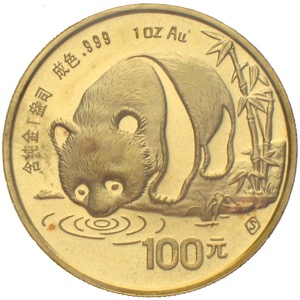 China Panda 1987 100 Yuan 1 Unze Gold