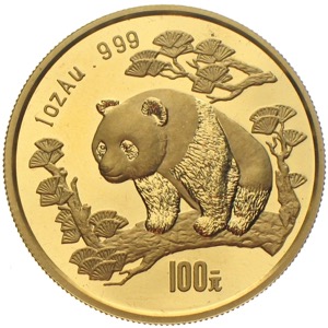 China Panda 1997 100 Yuan 1 Unze Gold