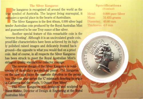 erste Coin Card: 1993 1 Unze Silber Känguru Australien