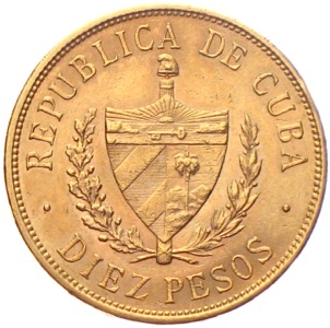 10 Diez Pesos 1916 Kuba Goldmünze
