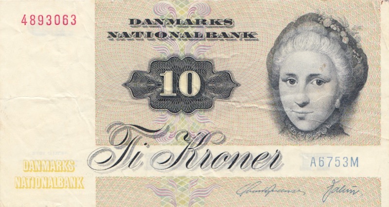 Dänemark 10 Kronen Banknote 1972