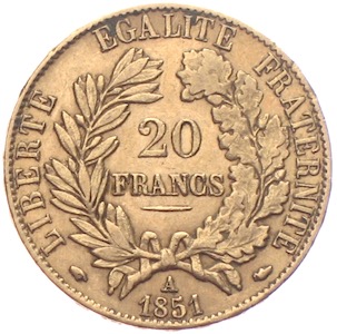 Frankreich 20 Francs 1851 Ceres Gold