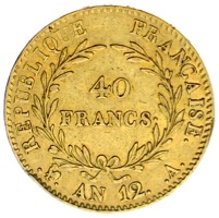 Frankreich 40 Francs Bonaparte Goldmünze ans 12