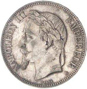 Frankreich 5 Francs Napoleon III 1870 Silber