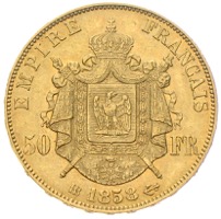 Frankreich 50 Francs Napoleon Goldmünze 1858