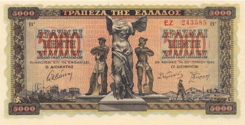 Griechenland 5000 Drachmen Banknote 1942