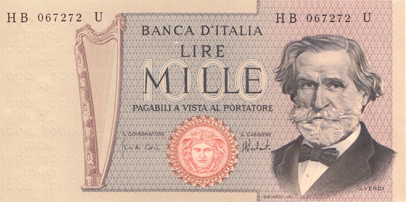 1000 Lire Banknote Italien G. Verdi