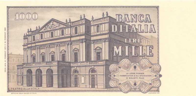 1000 Lire Banknote Italien G. Verdi 1969