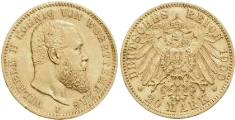 20 Mark Württemberg Wilhelm Gold