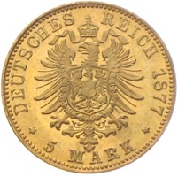 Sachsen 5 Mark Albert 1877 Goldmünze