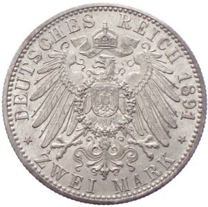 Oldenburg 2 Mark Münze Kaiserreich Nicolaus Friedrich